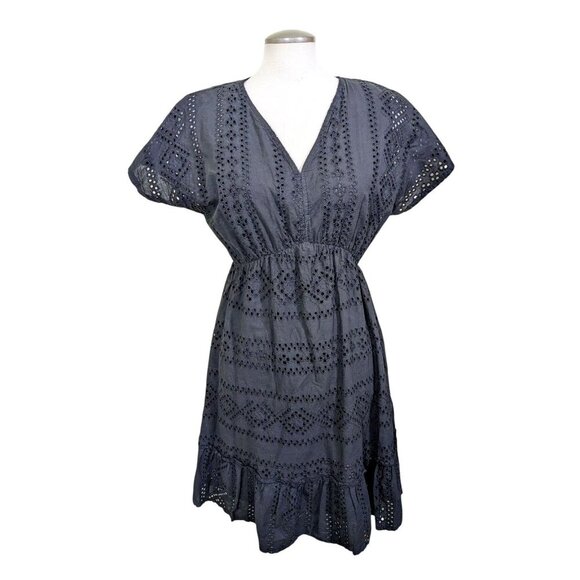 Valentina Naldi Eyelet Baby Doll Dress Size L Black Ruffle Italy Y2K Whimsigoth - Picture 2 of 7